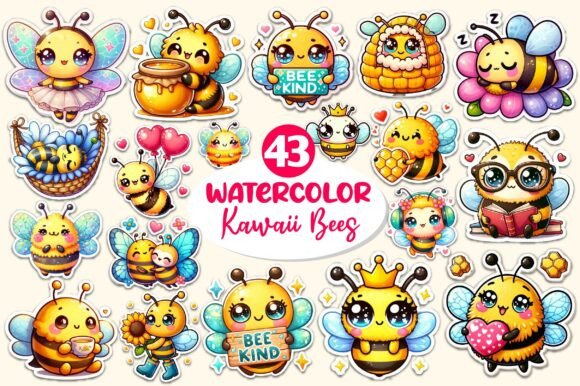 Download Kawaii Cute Bee Stickers Bundle - Bee stickers bundle Collection