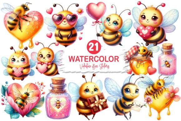 Download Valentine Bee Stickers Bundle - Bee stickers bundle Collection